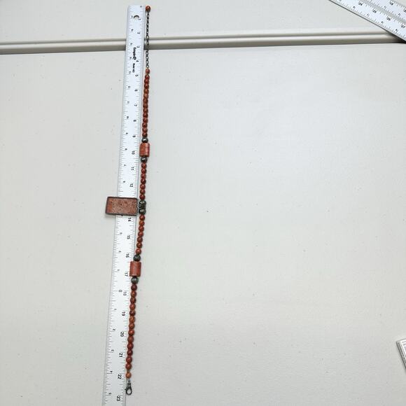 Red Coral Beaded Necklace with Coral Pendant SI 925 Sterling Silver Adjustable - Picture 6 of 7